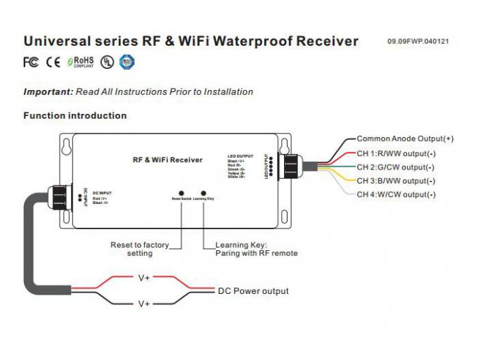 Rf & van Hoofd WiFi RGBW Controlemechanisme 4Channels cv of de Output van CC 5 Jaar Garantie 0