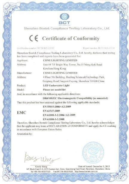 China COMI LIGHTING LIMITED Certificaten